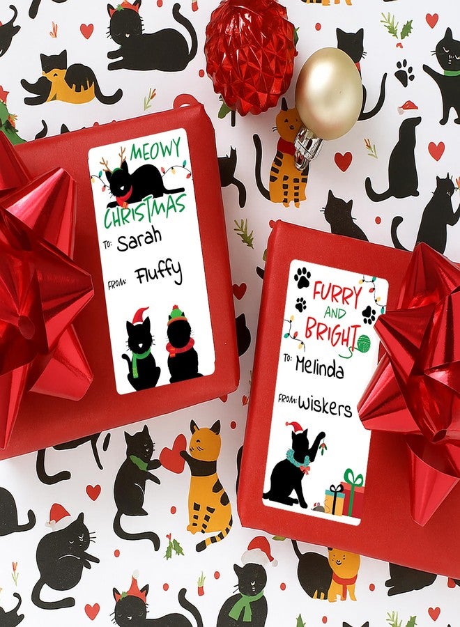 DISTINCTIVS Cat Christmas Gift Tags, Peel and Stick Christmas Gift Tags – 42 Labels, Meowy Christmas Kitten Pet Holiday Gift Wrap Tags - Image 2